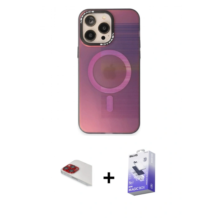 MARSİLYAN™- iPhone 13 Pro Max Kılıf Siluet Modern Koleksiyonu - Siyah Bilvis 5in1 5D Magic Hayalet Cam Ekran Koruyucu + Pers Alüminyum Kamera Lens - KI