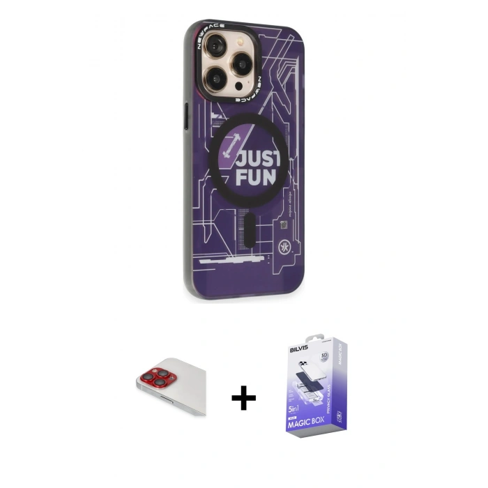 MARSİLYAN™- iPhone 13 Pro Max Kılıf Siluet Modern Koleksiyonu - Siyah Bilvis 5in1 5D Magic Hayalet Cam Ekran Koruyucu + Pers Alüminyum Kamera Lens - KI