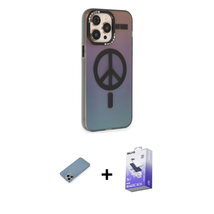 MARSİLYAN™- iPhone 13 Pro Max Kılıf Siluet Modern Koleksiyonu - Siyah Bilvis 5in1 5D Magic Hayalet Cam Ekran Koruyucu + Shine Kamera Lens Koruma Cam - GI