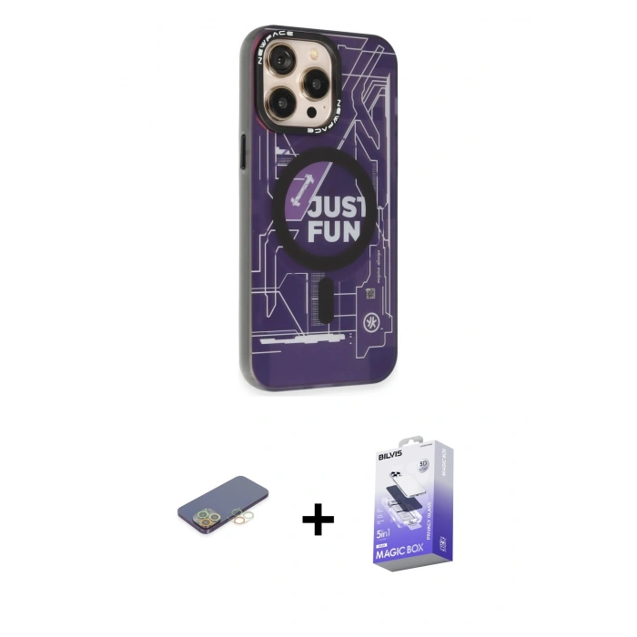 MARSİLYAN™- iPhone 13 Pro Max Kılıf Siluet Modern Koleksiyonu - Siyah Bilvis 5in1 5D Magic Hayalet Cam Ekran Koruyucu + Renkli Kamera Lens Koruma Cam - SI