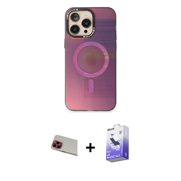 MARSİLYAN™- iPhone 13 Pro Max Kılıf Siluet Modern Koleksiyonu - Siyah Bilvis 5in1 5D Magic Hayalet Cam Ekran Koruyucu + Rainbow Kamera Lens Koruma Cam - KI