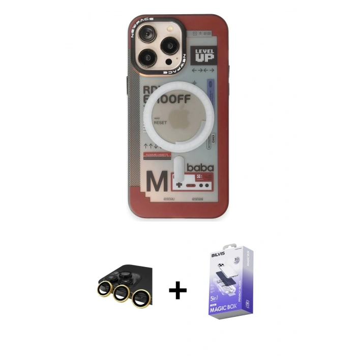 MARSİLYAN™- iPhone 13 Pro Max Kılıf Siluet Modern Koleksiyonu - Siyah Bilvis 5in1 5D Magic Hayalet Cam Ekran Koruyucu + Raze Metal Kamera Lens - GD