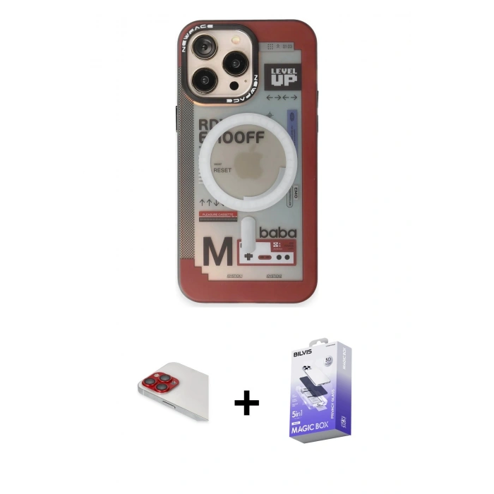 MARSİLYAN™- iPhone 13 Pro Max Kılıf Siluet Modern Koleksiyonu - Siyah Bilvis 5in1 5D Magic Hayalet Cam Ekran Koruyucu + Pers Alüminyum Kamera Lens - KI