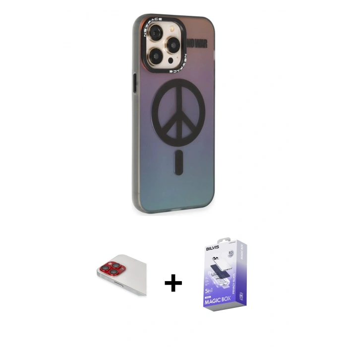 MARSİLYAN™- iPhone 13 Pro Max Kılıf Siluet Modern Koleksiyonu - Siyah Bilvis 5in1 5D Magic Hayalet Cam Ekran Koruyucu + Pers Alüminyum Kamera Lens - KI