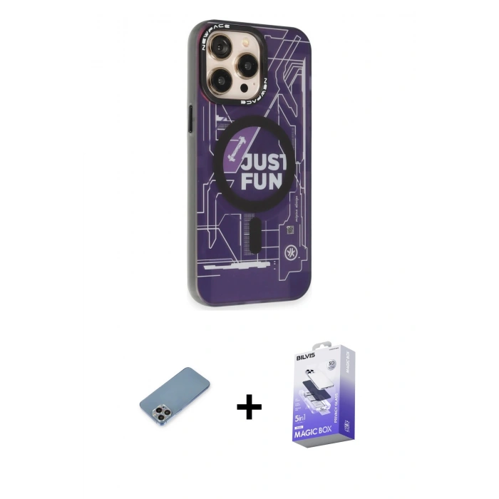MARSİLYAN™- iPhone 13 Pro Max Kılıf Siluet Modern Koleksiyonu - Siyah Bilvis 5in1 5D Magic Hayalet Cam Ekran Koruyucu + Shine Kamera Lens Koruma Cam - GI