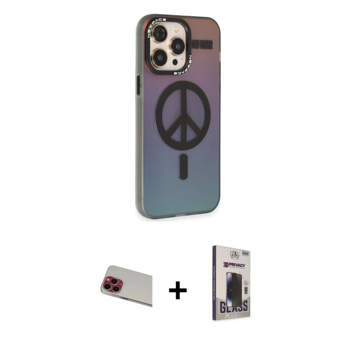 MARSİLYAN™- iPhone 13 Pro Max Kılıf Siluet Modern Koleksiyonu - Siyah Bilvis Hayalet Cam Ekran Koruyucu + Rainbow Kamera Lens Koruma Cam - KI