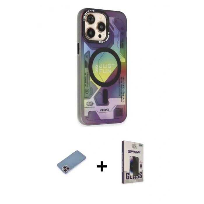 MARSİLYAN™- iPhone 13 Pro Max Kılıf Siluet Modern Koleksiyonu - Siyah Bilvis Hayalet Cam Ekran Koruyucu + Shine Kamera Lens Koruma Cam - PE