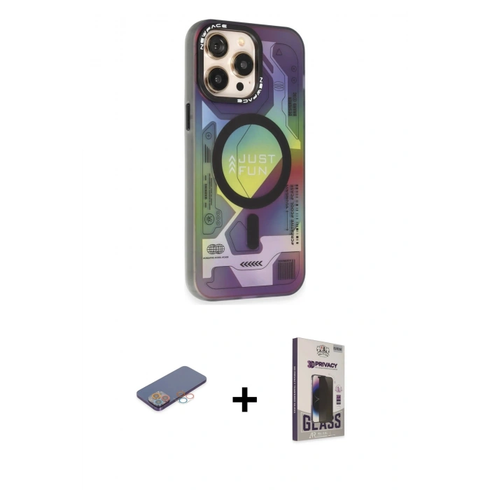 MARSİLYAN™- iPhone 13 Pro Max Kılıf Siluet Modern Koleksiyonu - Siyah Bilvis Hayalet Cam Ekran Koruyucu + Renkli Kamera Lens Koruma Cam - PE