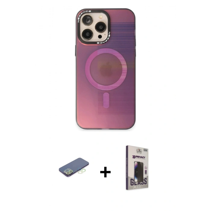 MARSİLYAN™- iPhone 13 Pro Max Kılıf Siluet Modern Koleksiyonu - Siyah Bilvis Hayalet Cam Ekran Koruyucu + Renkli Kamera Lens Koruma Cam - YL