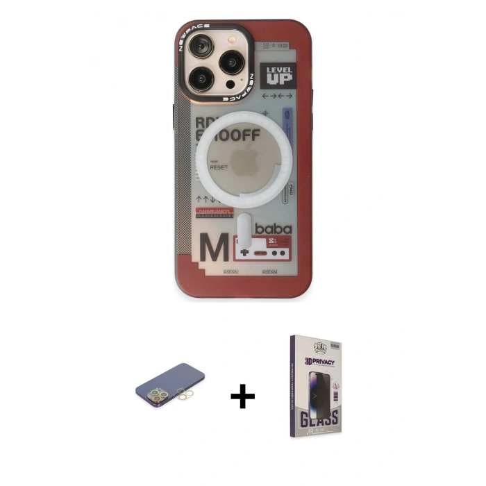MARSİLYAN™- iPhone 13 Pro Max Kılıf Siluet Modern Koleksiyonu - Siyah Bilvis Hayalet Cam Ekran Koruyucu + Sarı Renkli Kamera Lens Koruma Cam