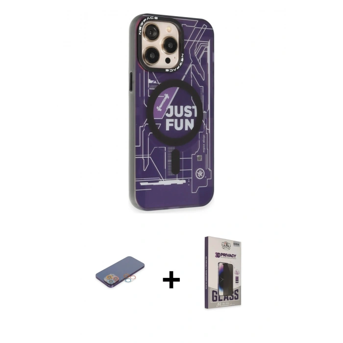 MARSİLYAN™- iPhone 13 Pro Max Kılıf Siluet Modern Koleksiyonu - Siyah Bilvis Hayalet Cam Ekran Koruyucu + Renkli Kamera Lens Koruma Cam - PE