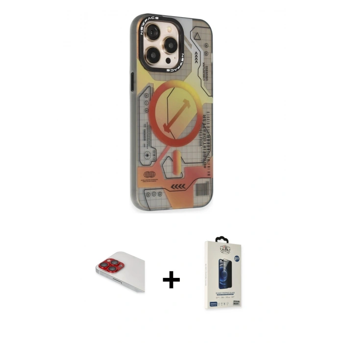 MARSİLYAN™- iPhone 13 Pro Max Kılıf Siluet Modern Koleksiyonu - Siyah Bilvis Hayalet Cam Ekran Koruyucu + Pers Alüminyum Kamera Lens - KI