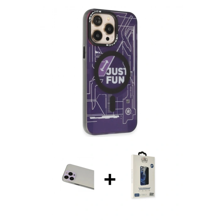 MARSİLYAN™- iPhone 13 Pro Max Kılıf Siluet Modern Koleksiyonu - Siyah Bilvis Hayalet Cam Ekran Koruyucu + Rainbow Kamera Lens Koruma Cam - MR