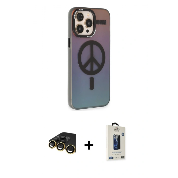 MARSİLYAN™- iPhone 13 Pro Max Kılıf Siluet Modern Koleksiyonu - Siyah Bilvis Hayalet Cam Ekran Koruyucu + Raze Metal Kamera Lens - GD