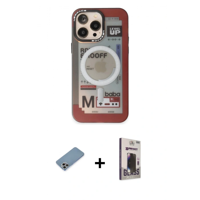 MARSİLYAN™- iPhone 13 Pro Max Kılıf Siluet Modern Koleksiyonu - Siyah Bilvis Hayalet Cam Ekran Koruyucu + Shine Kamera Lens Koruma Cam - GI