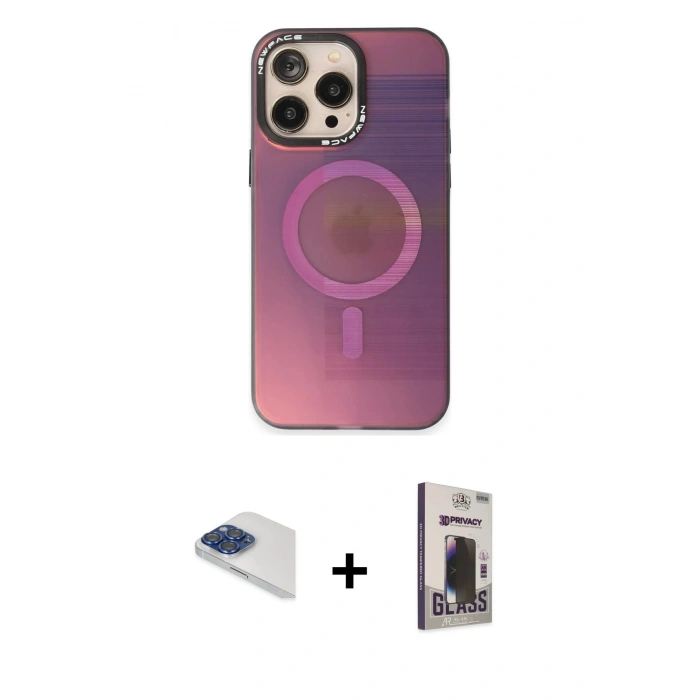 MARSİLYAN™- iPhone 13 Pro Max Kılıf Siluet Modern Koleksiyonu - Siyah Bilvis Hayalet Cam Ekran Koruyucu + Pers Alüminyum Kamera Lens - LT