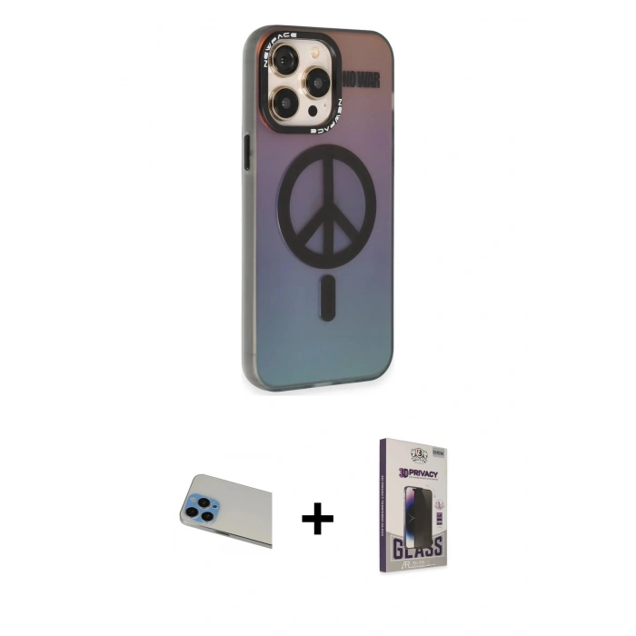 MARSİLYAN™- iPhone 13 Pro Max Kılıf Siluet Modern Koleksiyonu - Siyah Bilvis Hayalet Cam Ekran Koruyucu + Rainbow Kamera Lens Koruma Cam - MI