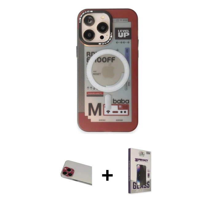 MARSİLYAN™- iPhone 13 Pro Max Kılıf Siluet Modern Koleksiyonu - Siyah Bilvis Hayalet Cam Ekran Koruyucu + Rainbow Kamera Lens Koruma Cam - KI