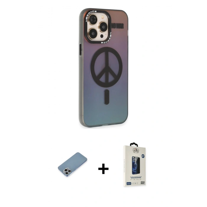 MARSİLYAN™- iPhone 13 Pro Max Kılıf Siluet Modern Koleksiyonu - Siyah Bilvis Hayalet Cam Ekran Koruyucu + Shine Kamera Lens Koruma Cam - GI
