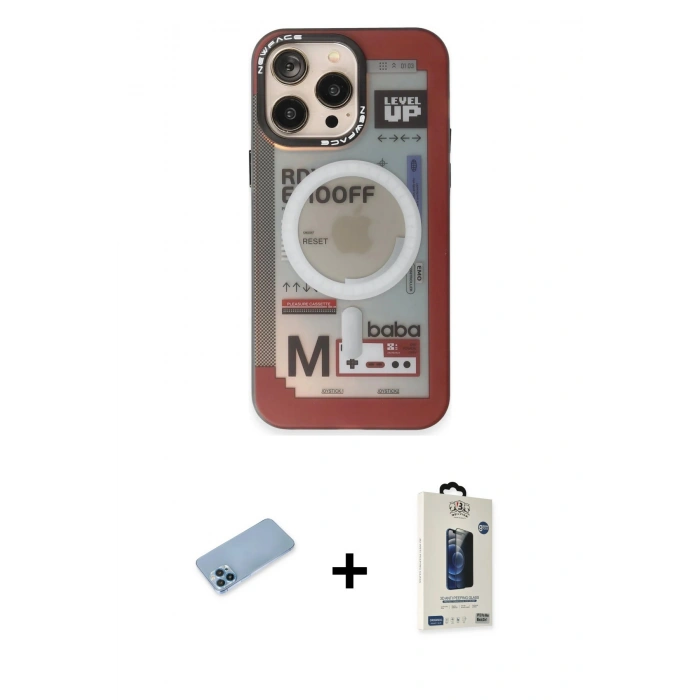 MARSİLYAN™- iPhone 13 Pro Max Kılıf Siluet Modern Koleksiyonu - Siyah Bilvis Hayalet Cam Ekran Koruyucu + Mavi Shine Kamera Lens Koruma Cam