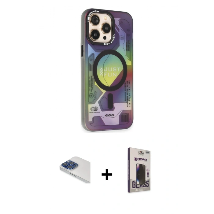 MARSİLYAN™- iPhone 13 Pro Max Kılıf Siluet Modern Koleksiyonu - Siyah Bilvis Hayalet Cam Ekran Koruyucu + Pers Alüminyum Kamera Lens - LT
