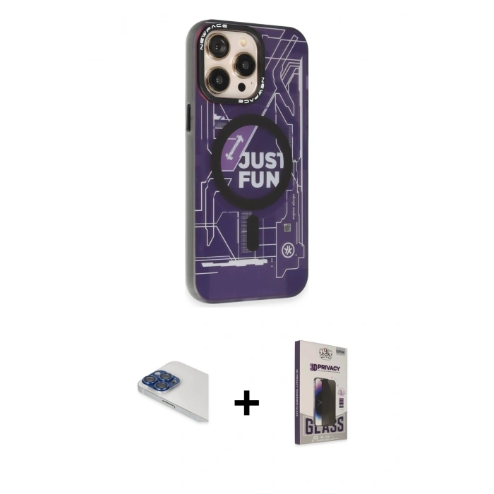 MARSİLYAN™- iPhone 13 Pro Max Kılıf Siluet Modern Koleksiyonu - Siyah Bilvis Hayalet Cam Ekran Koruyucu + Pers Alüminyum Kamera Lens - LT