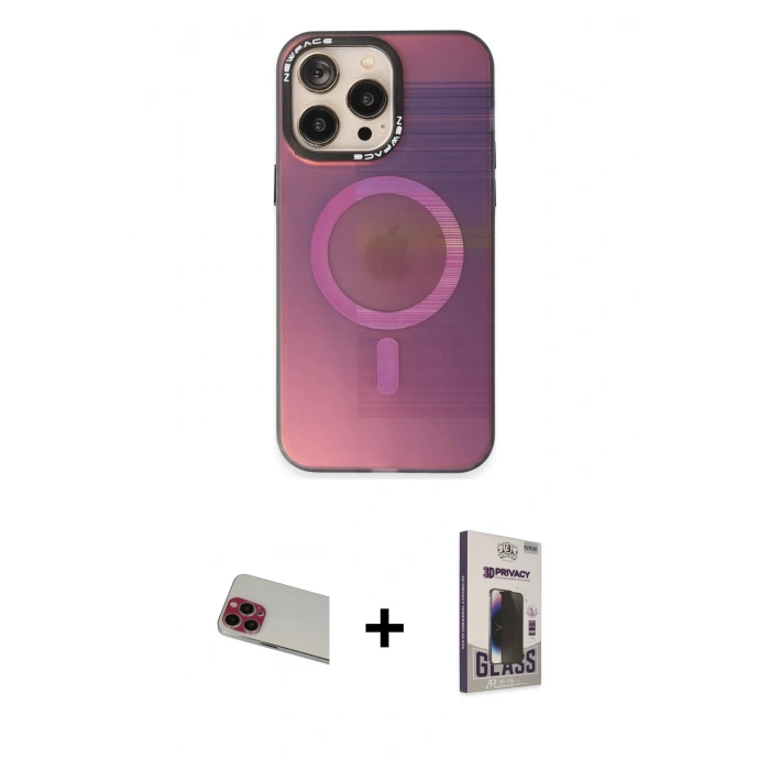 MARSİLYAN™- iPhone 13 Pro Max Kılıf Siluet Modern Koleksiyonu - Siyah Bilvis Hayalet Cam Ekran Koruyucu + Rainbow Kamera Lens Koruma Cam - KI