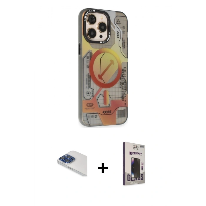 MARSİLYAN™- iPhone 13 Pro Max Kılıf Siluet Modern Koleksiyonu - Siyah Bilvis Hayalet Cam Ekran Koruyucu + Pers Alüminyum Kamera Lens - LT