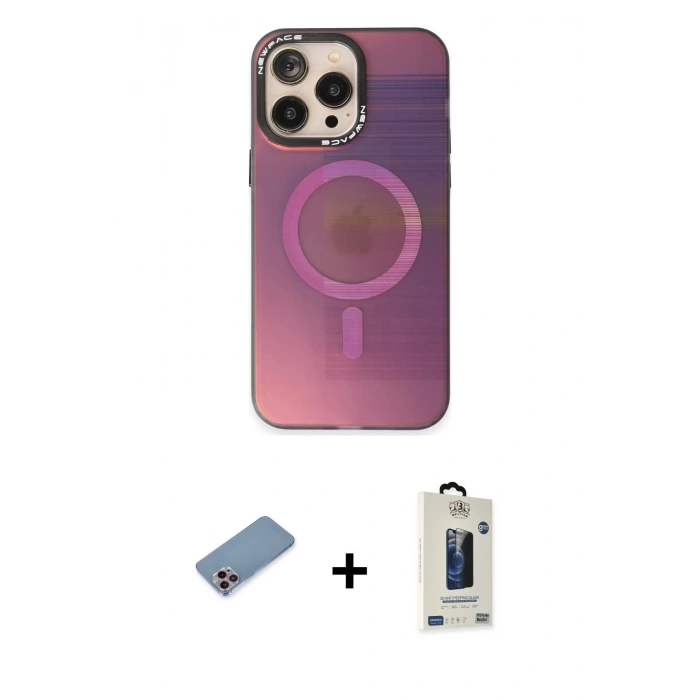 MARSİLYAN™- iPhone 13 Pro Max Kılıf Siluet Modern Koleksiyonu - Siyah Bilvis Hayalet Cam Ekran Koruyucu + Shine Kamera Lens Koruma Cam - PE