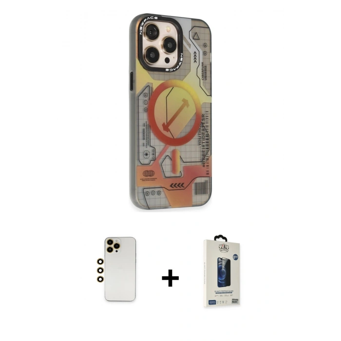 MARSİLYAN™- iPhone 13 Pro Max Kılıf Siluet Modern Koleksiyonu - Siyah Bilvis Hayalet Cam Ekran Koruyucu + Shine Kamera Lens - GD