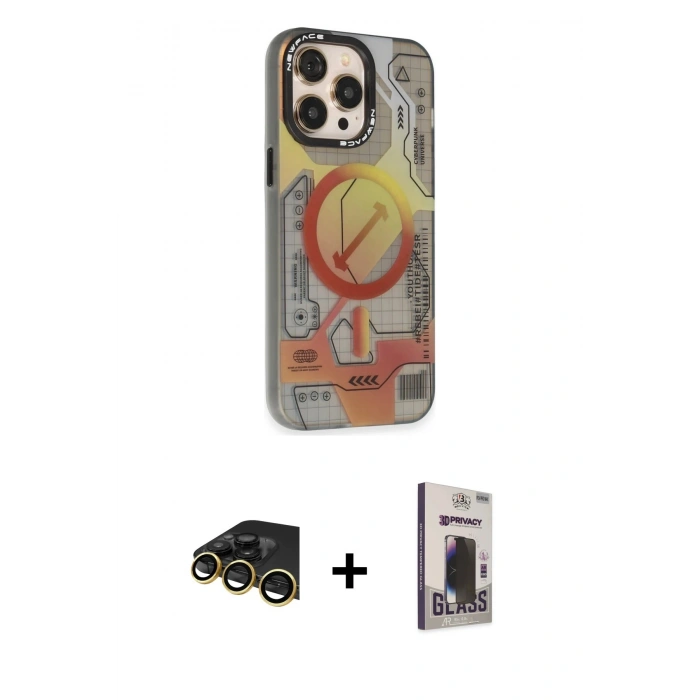 MARSİLYAN™- iPhone 13 Pro Max Kılıf Siluet Modern Koleksiyonu - Siyah Bilvis Hayalet Cam Ekran Koruyucu + Raze Metal Kamera Lens - GD
