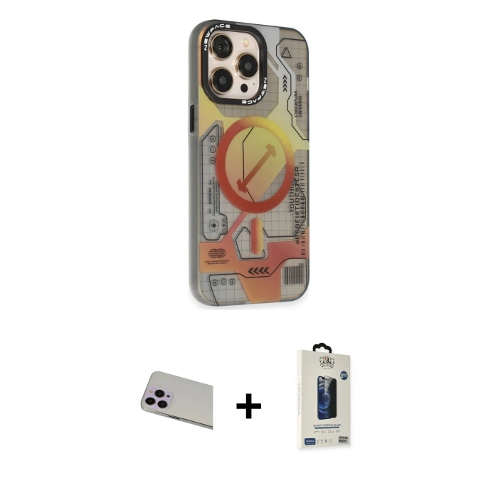 MARSİLYAN™- iPhone 13 Pro Max Kılıf Siluet Modern Koleksiyonu - Siyah Bilvis Hayalet Cam Ekran Koruyucu + Rainbow Kamera Lens Koruma Cam - MR