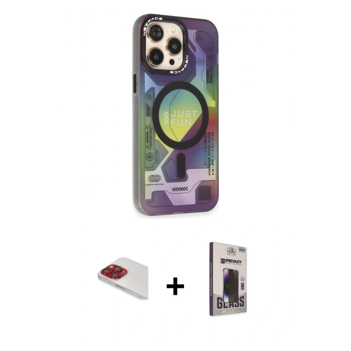 MARSİLYAN™- iPhone 13 Pro Max Kılıf Siluet Modern Koleksiyonu - Siyah Bilvis Hayalet Cam Ekran Koruyucu + Pers Alüminyum Kamera Lens - KI