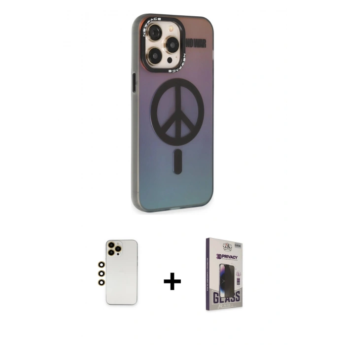 MARSİLYAN™- iPhone 13 Pro Max Kılıf Siluet Modern Koleksiyonu - Siyah Bilvis Hayalet Cam Ekran Koruyucu + Shine Kamera Lens - GD