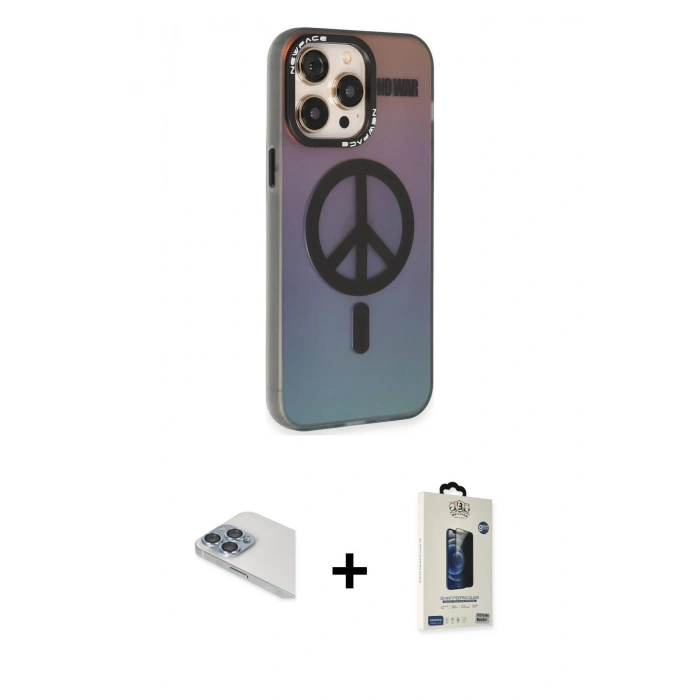 MARSİLYAN™- iPhone 13 Pro Max Kılıf Siluet Modern Koleksiyonu - Siyah Bilvis Hayalet Cam Ekran Koruyucu + Sierra Blue Pers Alüminyum Kamera Lens