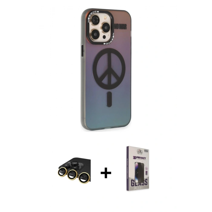 MARSİLYAN™- iPhone 13 Pro Max Kılıf Siluet Modern Koleksiyonu - Siyah Bilvis Hayalet Cam Ekran Koruyucu + Raze Metal Kamera Lens - GD