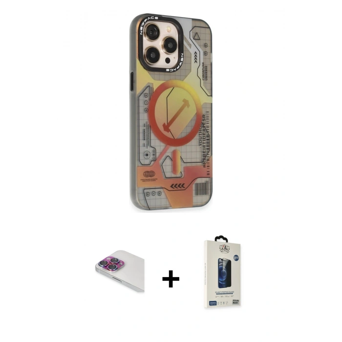 MARSİLYAN™- iPhone 13 Pro Max Kılıf Siluet Modern Koleksiyonu - Siyah Bilvis Hayalet Cam Ekran Koruyucu + Pers Alüminyum Kamera Lens - GI