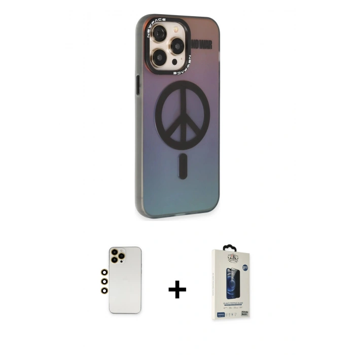 MARSİLYAN™- iPhone 13 Pro Max Kılıf Siluet Modern Koleksiyonu - Siyah Bilvis Hayalet Cam Ekran Koruyucu + Shine Kamera Lens - GD