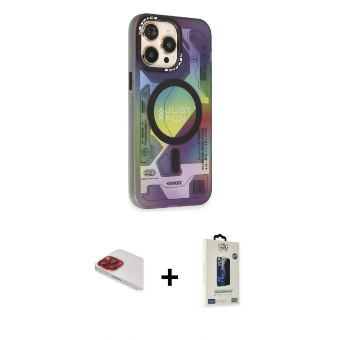 MARSİLYAN™- iPhone 13 Pro Max Kılıf Siluet Modern Koleksiyonu - Siyah Bilvis Hayalet Cam Ekran Koruyucu + Pers Alüminyum Kamera Lens - KI