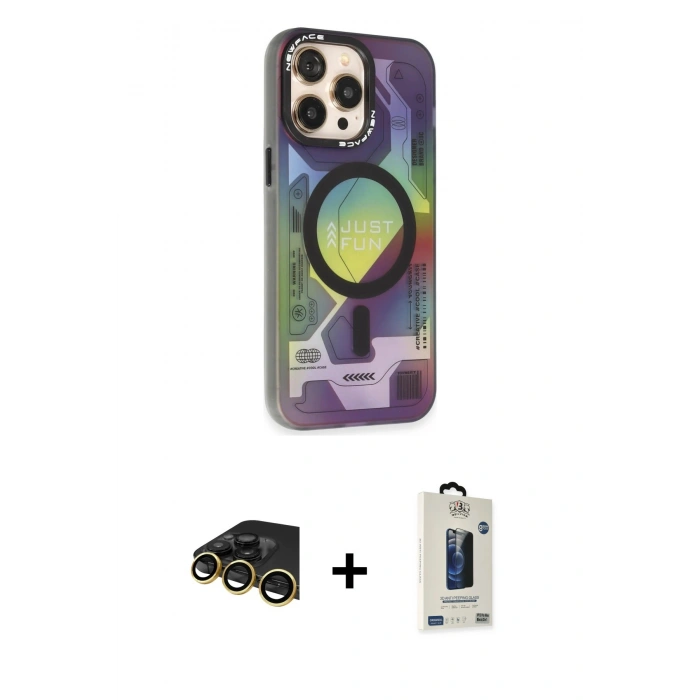 MARSİLYAN™- iPhone 13 Pro Max Kılıf Siluet Modern Koleksiyonu - Siyah Bilvis Hayalet Cam Ekran Koruyucu + Raze Metal Kamera Lens - GD
