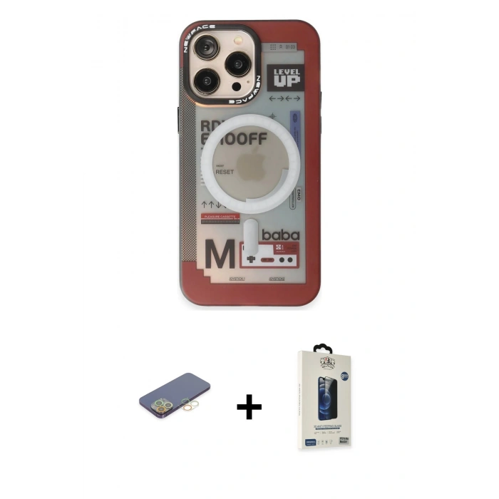 MARSİLYAN™- iPhone 13 Pro Max Kılıf Siluet Modern Koleksiyonu - Siyah Bilvis Hayalet Cam Ekran Koruyucu + Renkli Kamera Lens Koruma Cam - SI