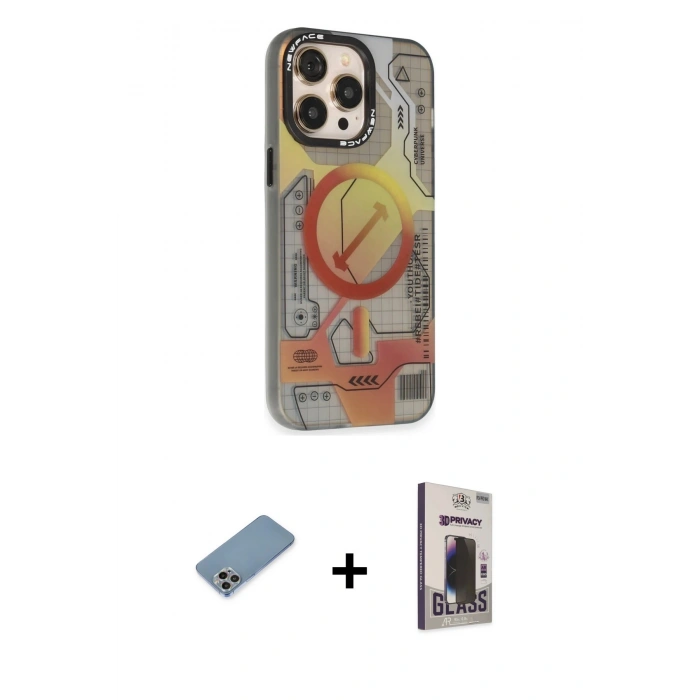 MARSİLYAN™- iPhone 13 Pro Max Kılıf Siluet Modern Koleksiyonu - Siyah Bilvis Hayalet Cam Ekran Koruyucu + Shine Kamera Lens Koruma Cam - GI
