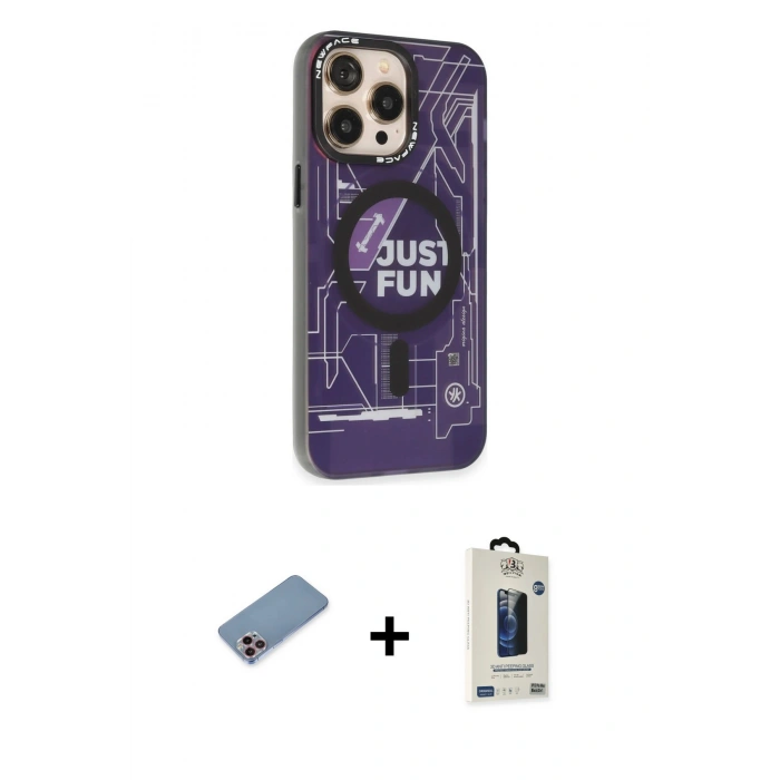MARSİLYAN™- iPhone 13 Pro Max Kılıf Siluet Modern Koleksiyonu - Siyah Bilvis Hayalet Cam Ekran Koruyucu + Shine Kamera Lens Koruma Cam - PE