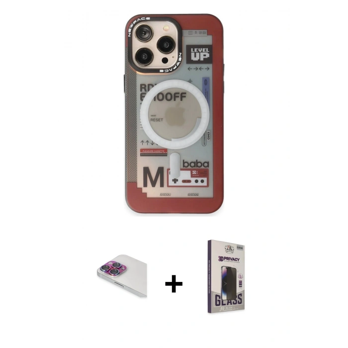 MARSİLYAN™- iPhone 13 Pro Max Kılıf Siluet Modern Koleksiyonu - Siyah Bilvis Hayalet Cam Ekran Koruyucu + Gökkuşağı Pers Alüminyum Kamera Lens
