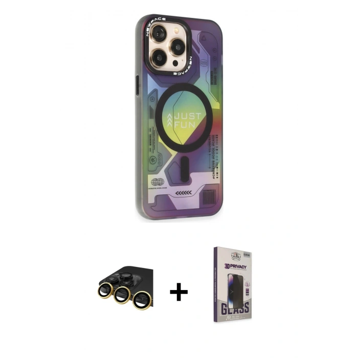 MARSİLYAN™- iPhone 13 Pro Max Kılıf Siluet Modern Koleksiyonu - Siyah Bilvis Hayalet Cam Ekran Koruyucu + Raze Metal Kamera Lens - GD