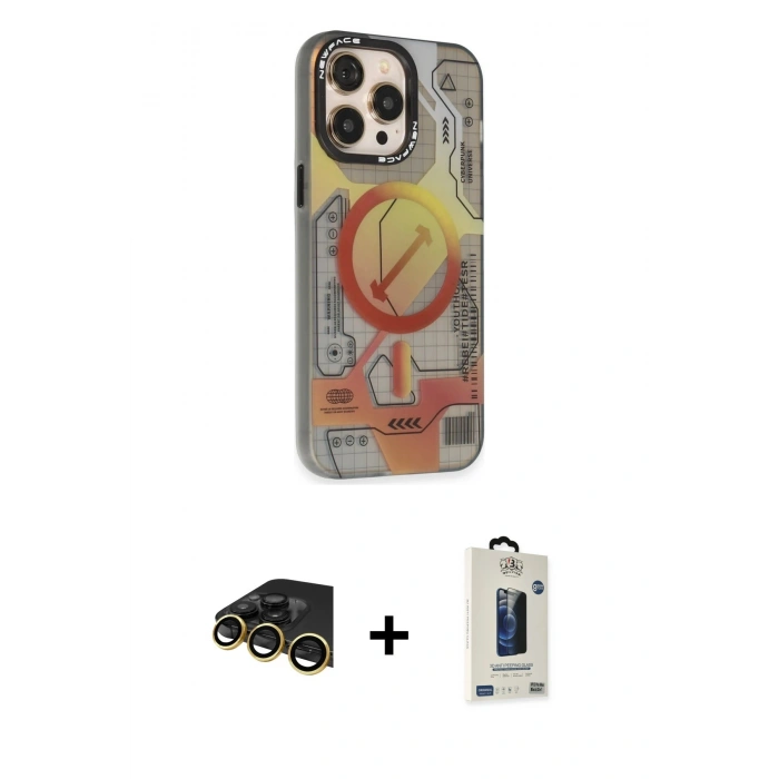 MARSİLYAN™- iPhone 13 Pro Max Kılıf Siluet Modern Koleksiyonu - Siyah Bilvis Hayalet Cam Ekran Koruyucu + Raze Metal Kamera Lens - GD