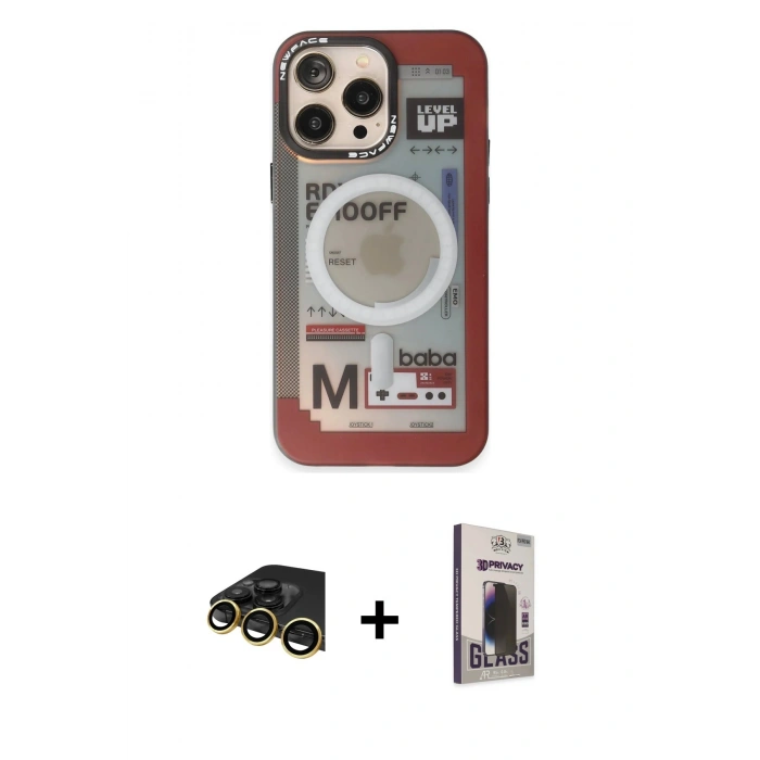 MARSİLYAN™- iPhone 13 Pro Max Kılıf Siluet Modern Koleksiyonu - Siyah Bilvis Hayalet Cam Ekran Koruyucu + Raze Metal Kamera Lens - GD
