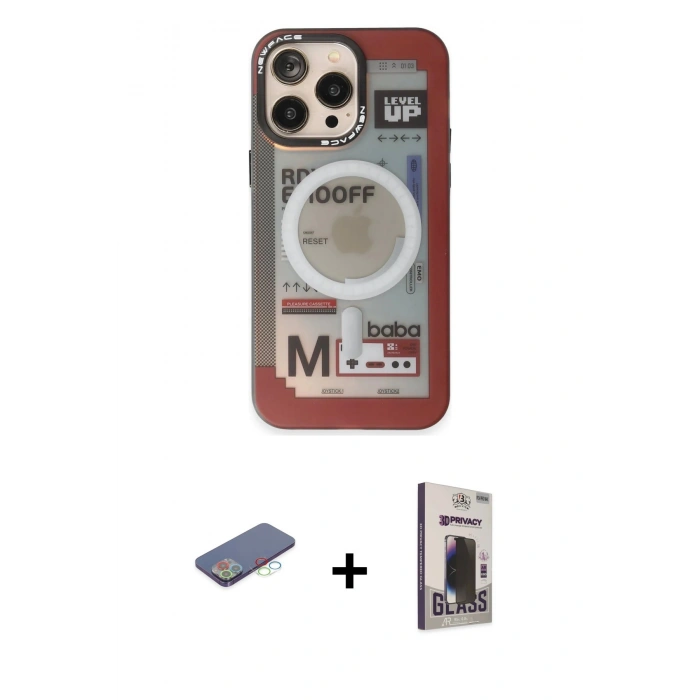 MARSİLYAN™- iPhone 13 Pro Max Kılıf Siluet Modern Koleksiyonu - Siyah Bilvis Hayalet Cam Ekran Koruyucu + Mavi Renkli Kamera Lens Koruma Cam