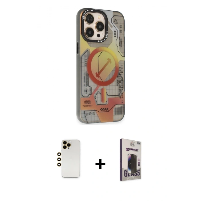 MARSİLYAN™- iPhone 13 Pro Max Kılıf Siluet Modern Koleksiyonu - Siyah Bilvis Hayalet Cam Ekran Koruyucu + Shine Kamera Lens - GD
