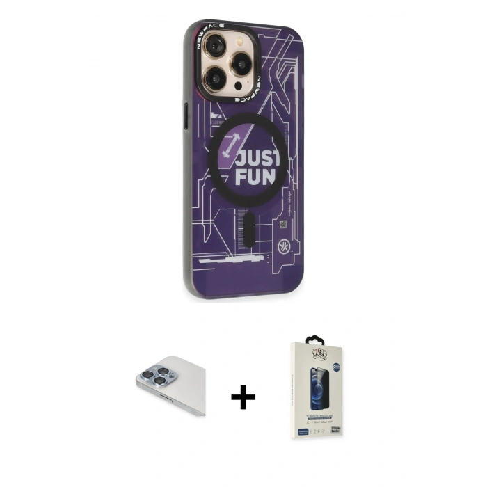 MARSİLYAN™- iPhone 13 Pro Max Kılıf Siluet Modern Koleksiyonu - Siyah Bilvis Hayalet Cam Ekran Koruyucu + Sierra Blue Pers Alüminyum Kamera Lens